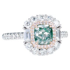 GIA Certified, 1.02 Ct VS2 Natural Very Light Green-Yellow Cushion Diamond Ring