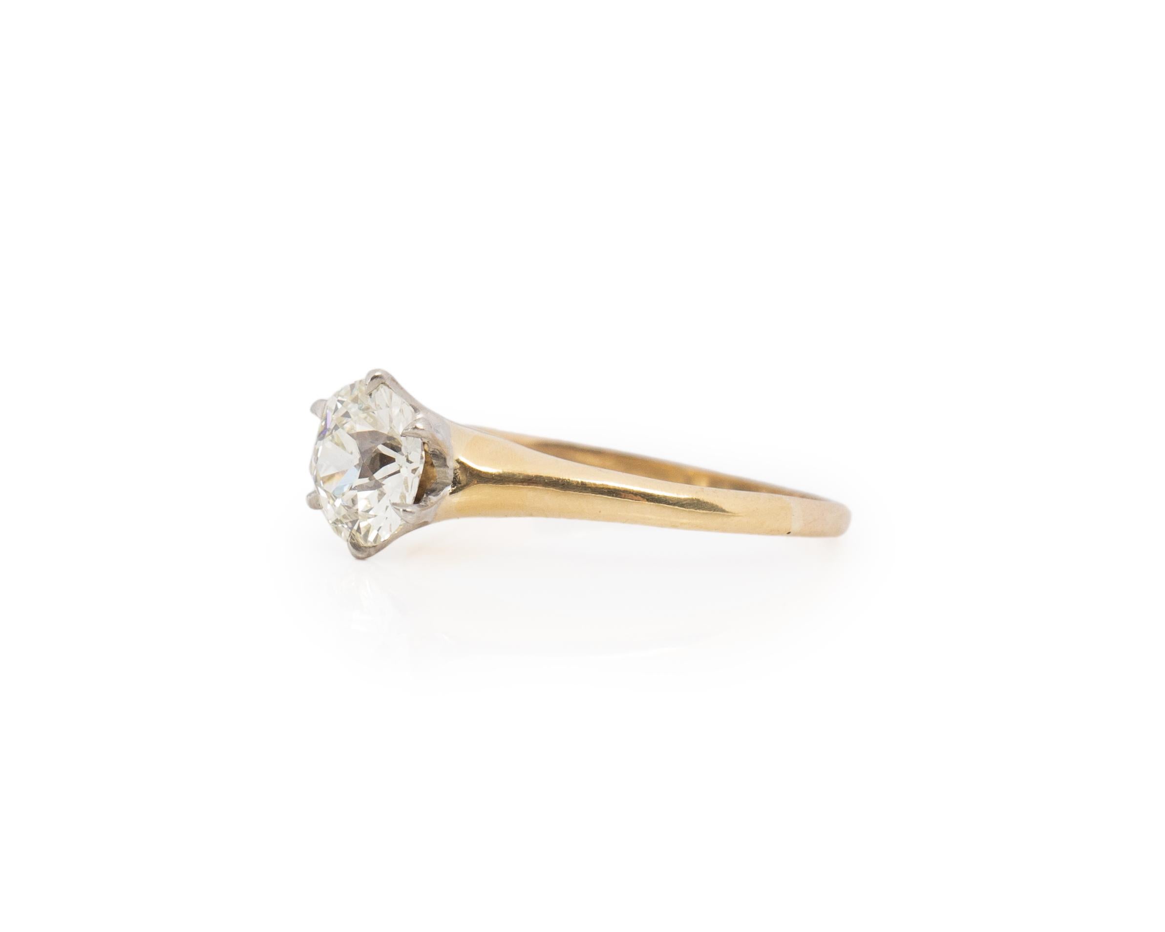 Taille vieille Europe Bague de fiançailles Art déco en or jaune 14 carats avec diamants certifiés GIA de 1,03 carat en vente