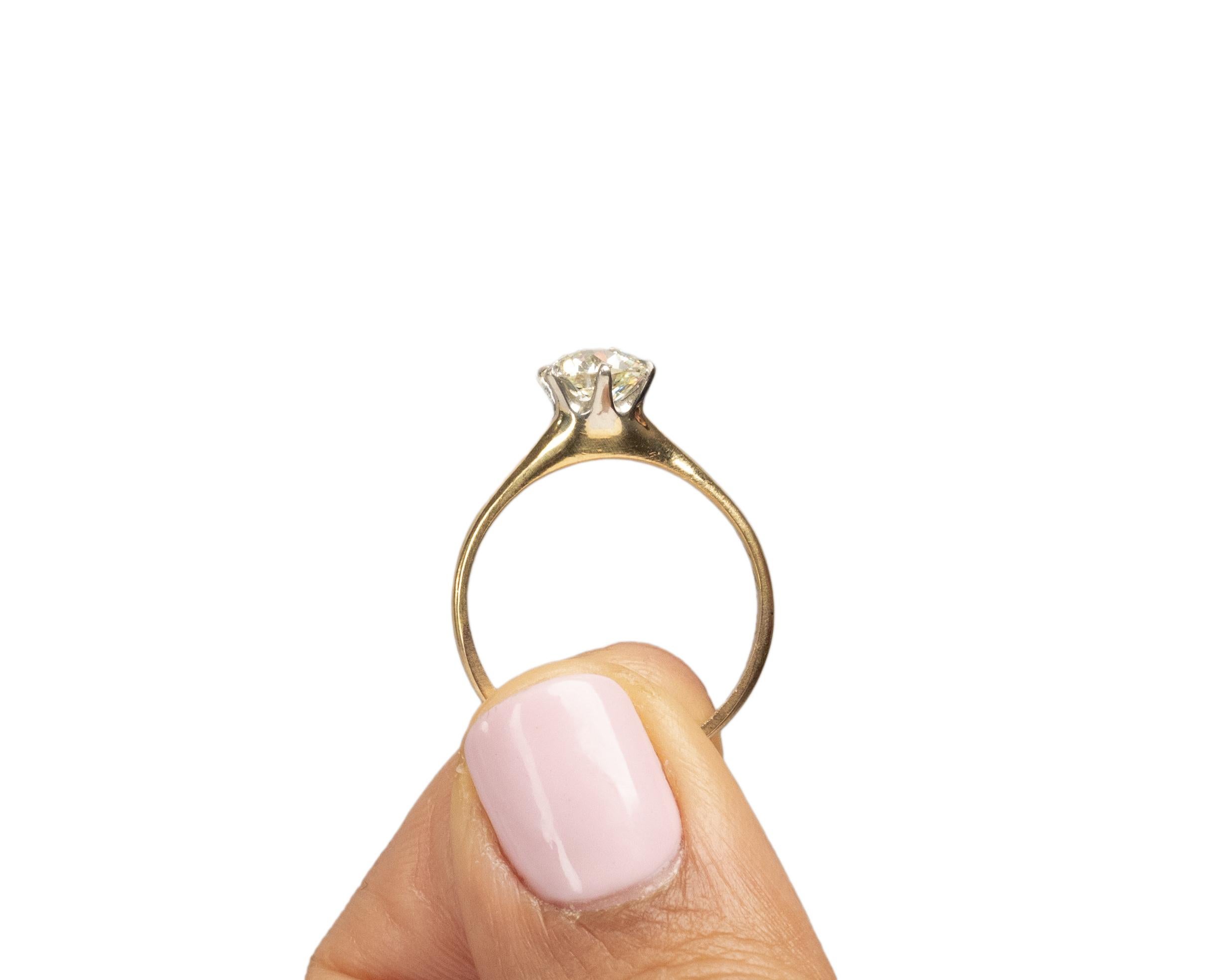 Bague de fiançailles Art déco en or jaune 14 carats avec diamants certifiés GIA de 1,03 carat en vente 2