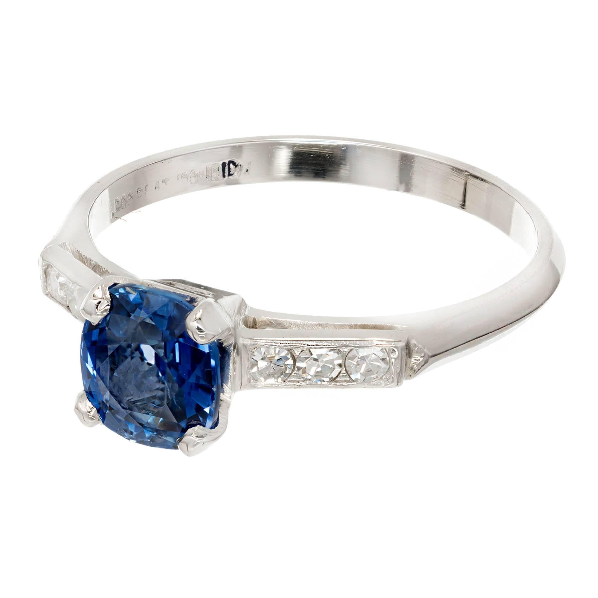 Vintage early 1900s Sapphire Platinum Diamond engagement ring, with an original old European cut Sapphire. GIA certified simple heat only. Simple Diamond accents.

1 oval blue Sapphire, approx. total weight 1.03cts, SI, GIA certificate