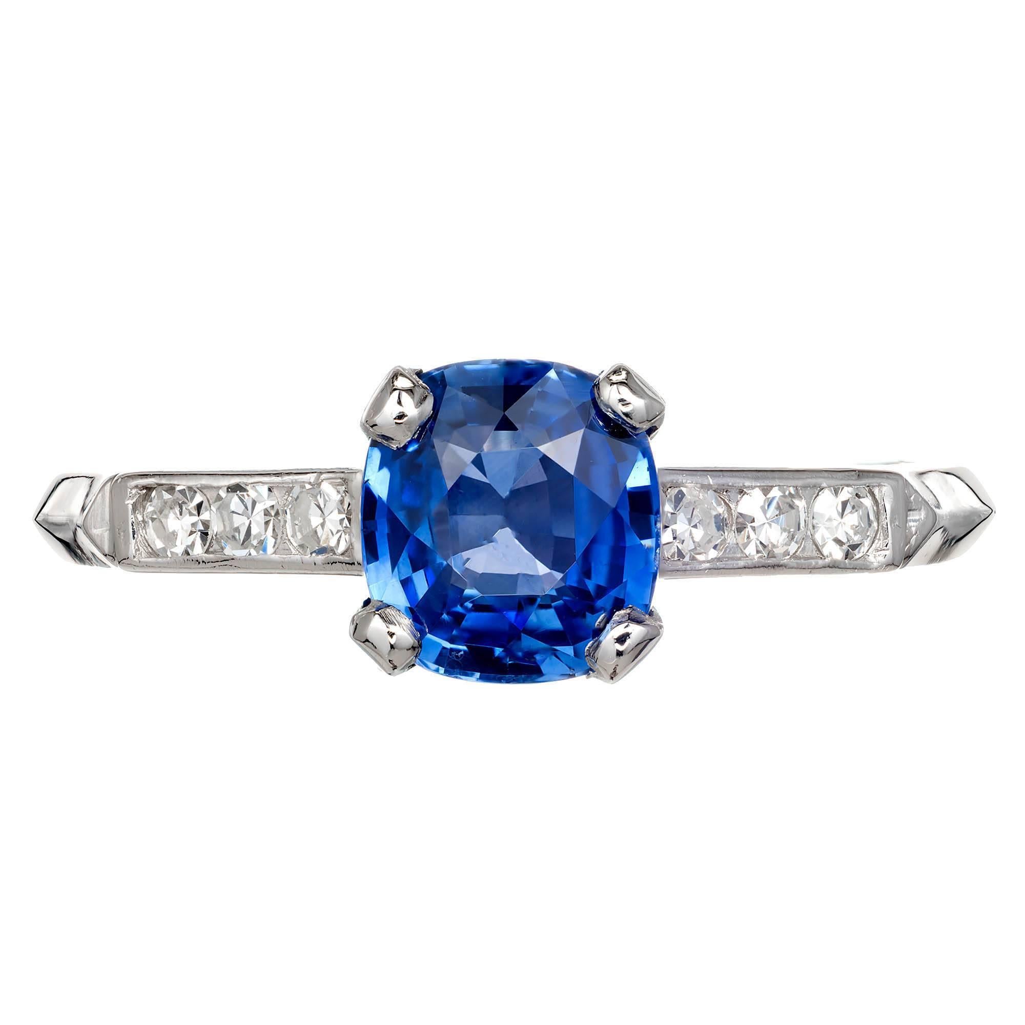 GIA Certified 1.03 Carat Blue Sapphire Diamond Platinum Engagement Ring For Sale 1