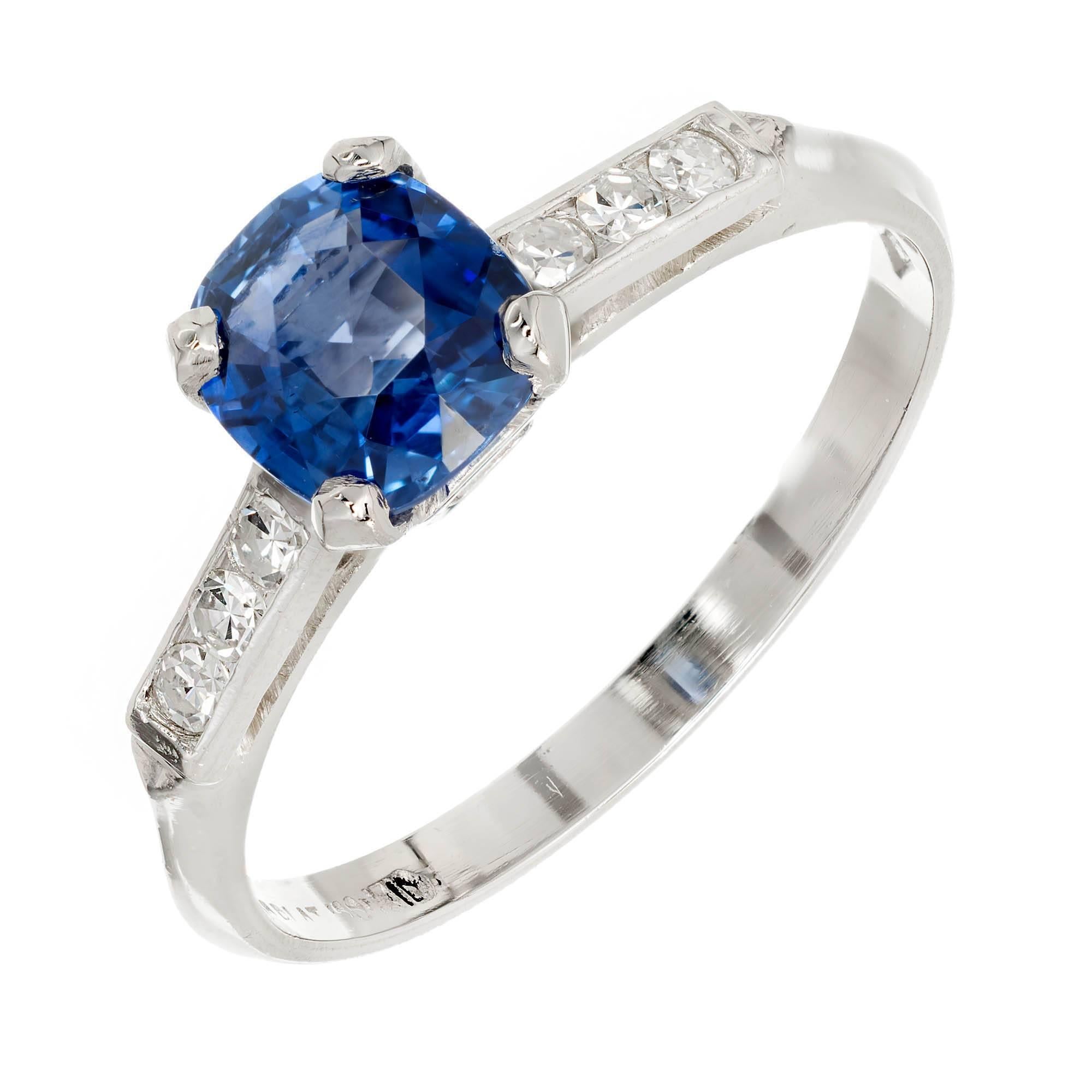 GIA Certified 1.03 Carat Blue Sapphire Diamond Platinum Engagement Ring For Sale