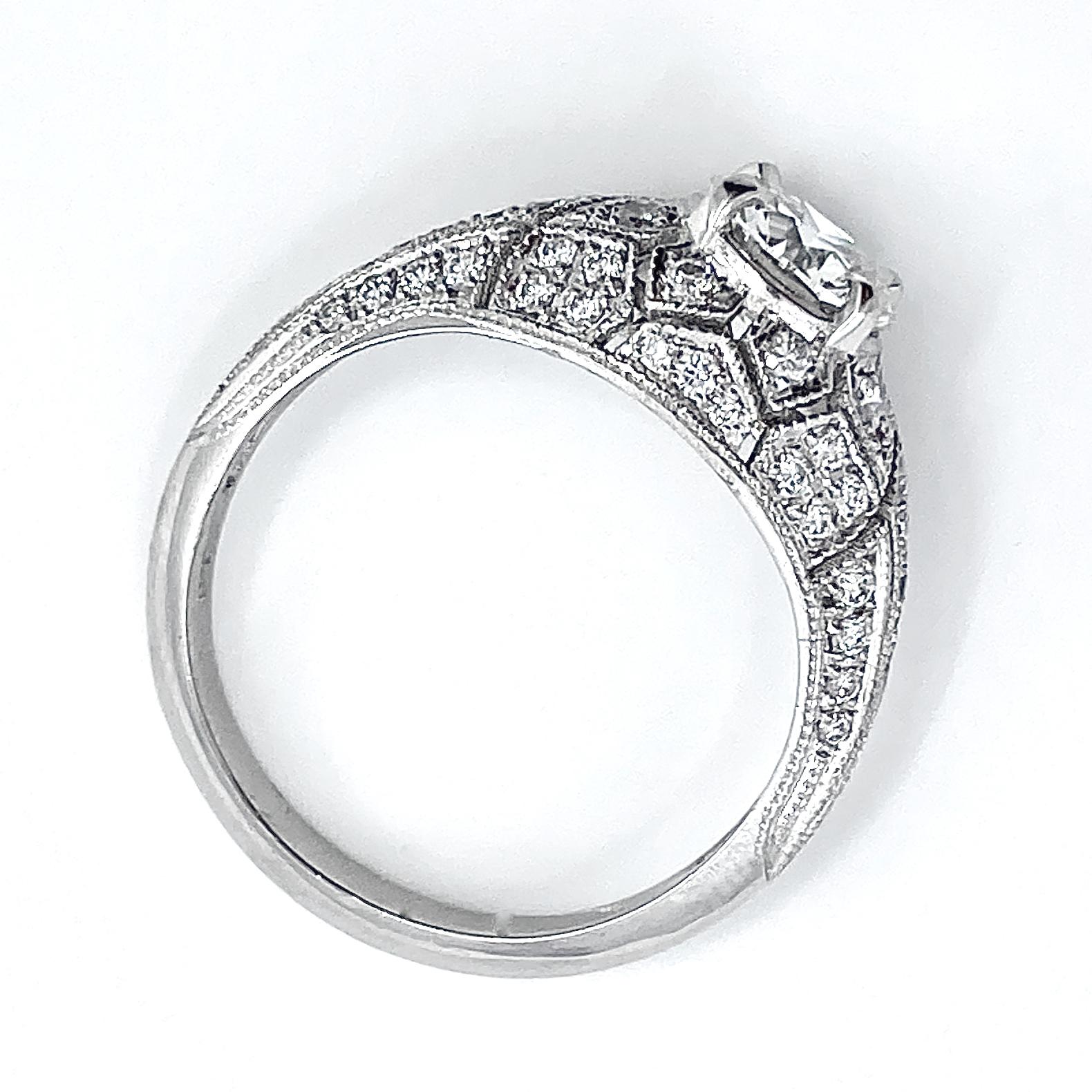 GIA Certified H/VS2 1.03 Carat Diamond in Bombe Edwardian-Style Platinum Ring In New Condition For Sale In Sherman Oaks, CA