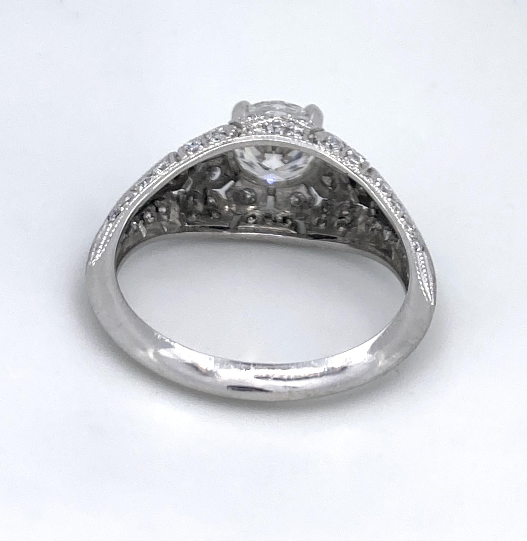 GIA Certified H/VS2 1.03 Carat Diamond in Bombe Edwardian-Style Platinum Ring For Sale 1