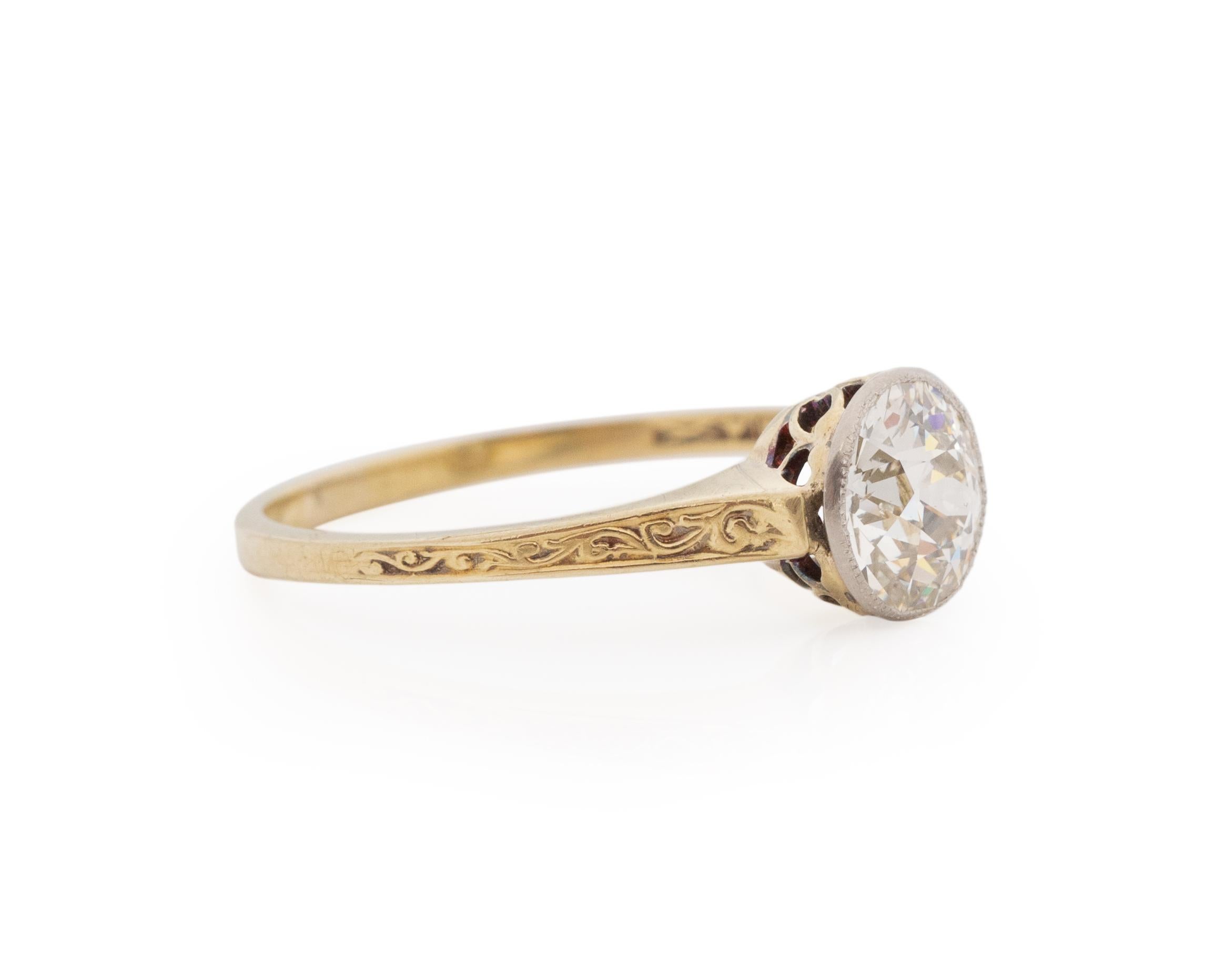 Ring Size: 6.75
Metal Type: 14K Yellow Gold [Hallmarked, and Tested]
Weight: 2.7 grams

Center Diamond Details:
GIA REPORT #: 6421399083
Weight: 1.03ct
Cut: Old European brilliant
Color: K
Clarity: VS2
Measurements: 6.54mm x 6.24mm x 3.96mm

Finger