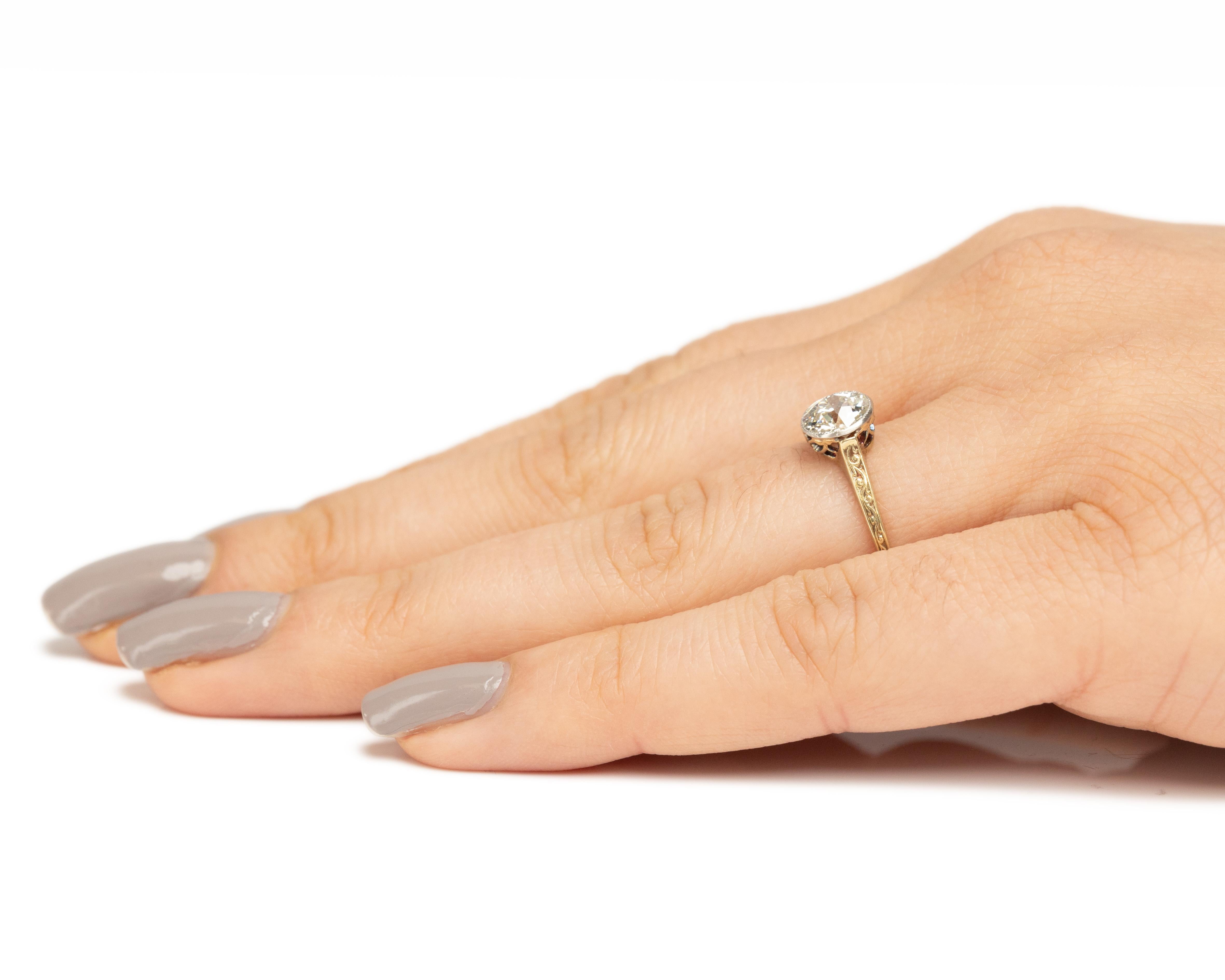 GIA Certified 1.03 Carat Edwardian Diamond 14 Karat Yellow Gold Engagement Ring For Sale 2