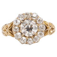 Bague de fiançailles en or jaune 18 carats avec diamant édouardien de 1,03 carat certifié par le GIA