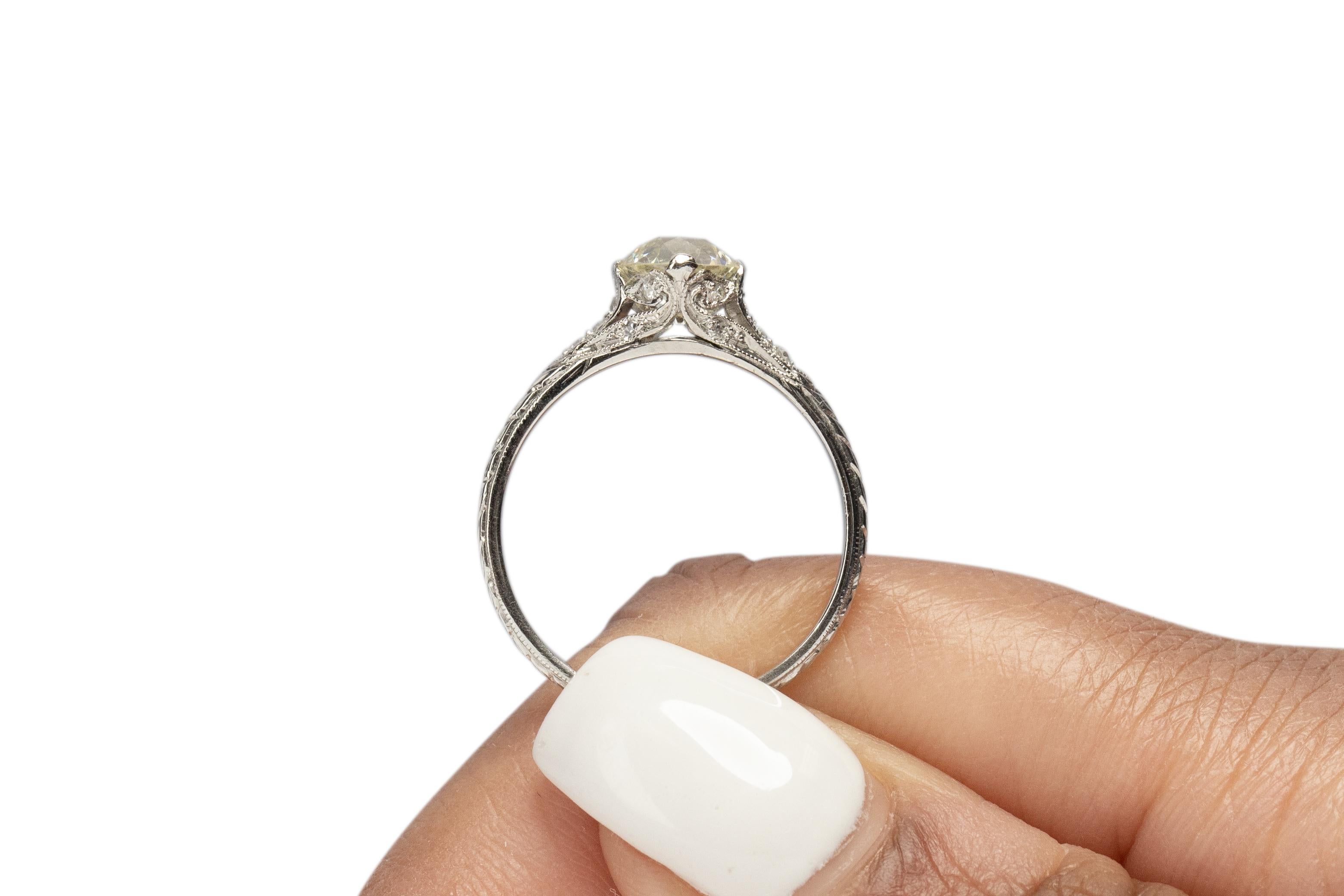 GIA Certified 1.03 Carat Edwardian Diamond Platinum Engagement Ring For Sale 3