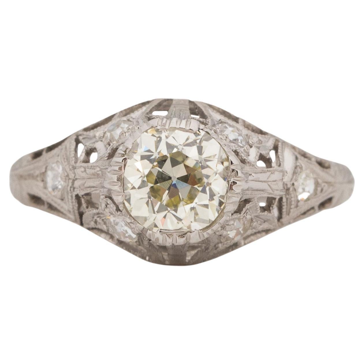 Bague de fiançailles en platine avec diamant édouardien de 1,03 carat certifié par le GIA