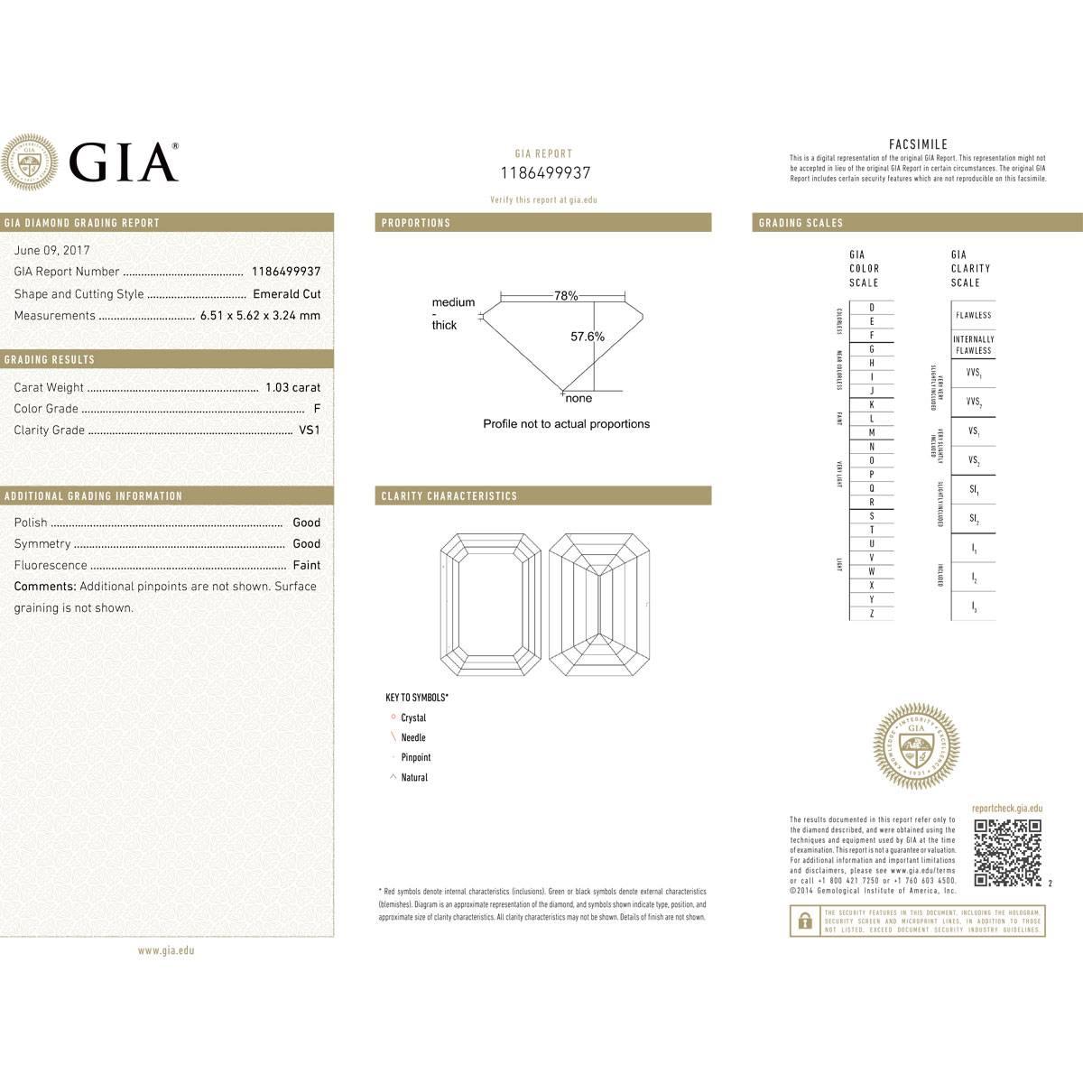 GIA Certified 1.03 Carat Emerald Cut Diamond Engagement Ring For Sale 1