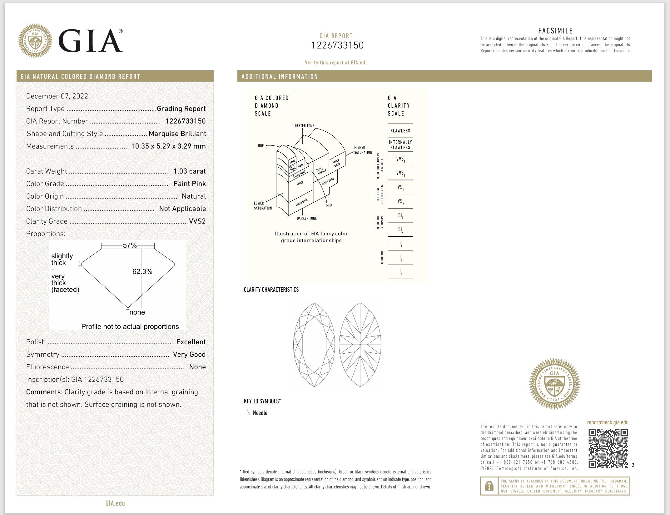 GIA Certified 1.03 Carat Faint Pink VVS2 Clarity Diamond For Sale 1