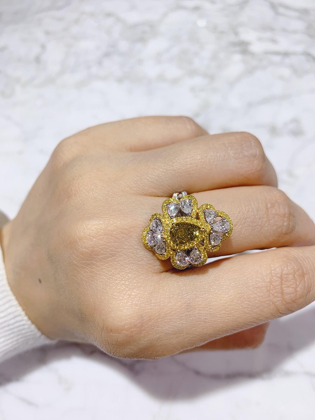Contemporary GIA Certified 1.03 Carat Fancy Deep Brownish Greenish Yellow Diamond Ring For Sale