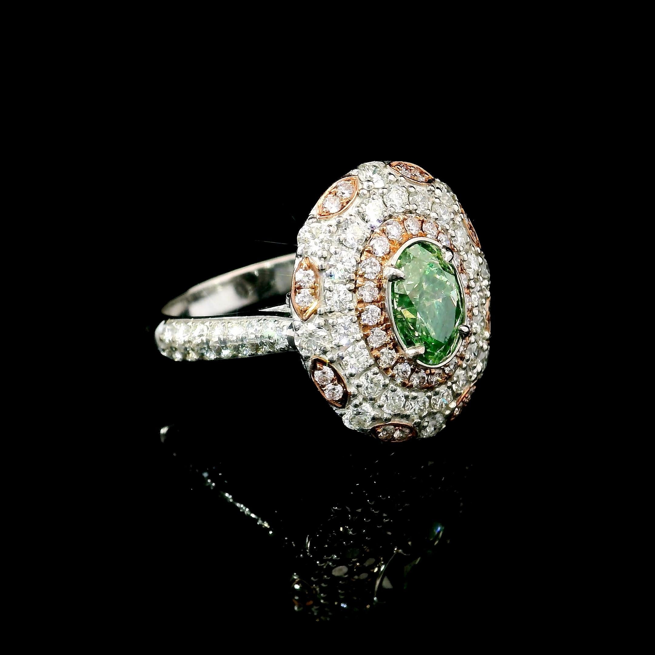 Taille ovale Diamant jaune verdâtre fantaisie certifié GIA de 1,03 carat de pureté SI2 en vente