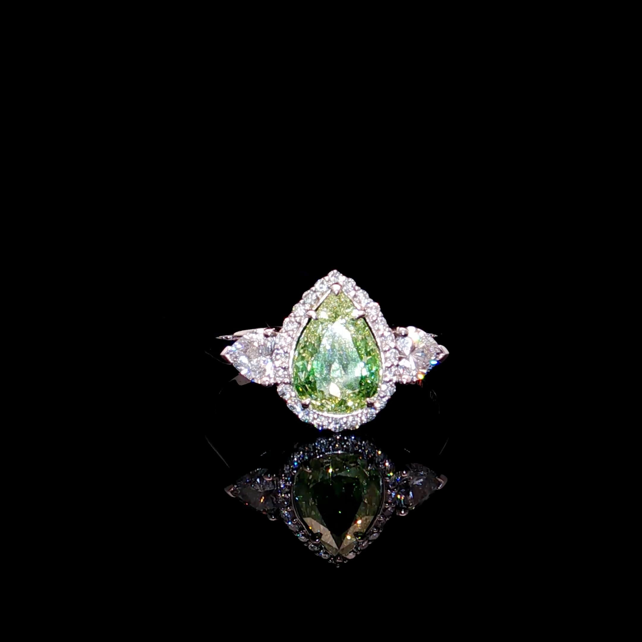 da uomo o donna Anello con diamante SI1 certificato GIA da 1,03 carati Fancy Yellow Green in vendita