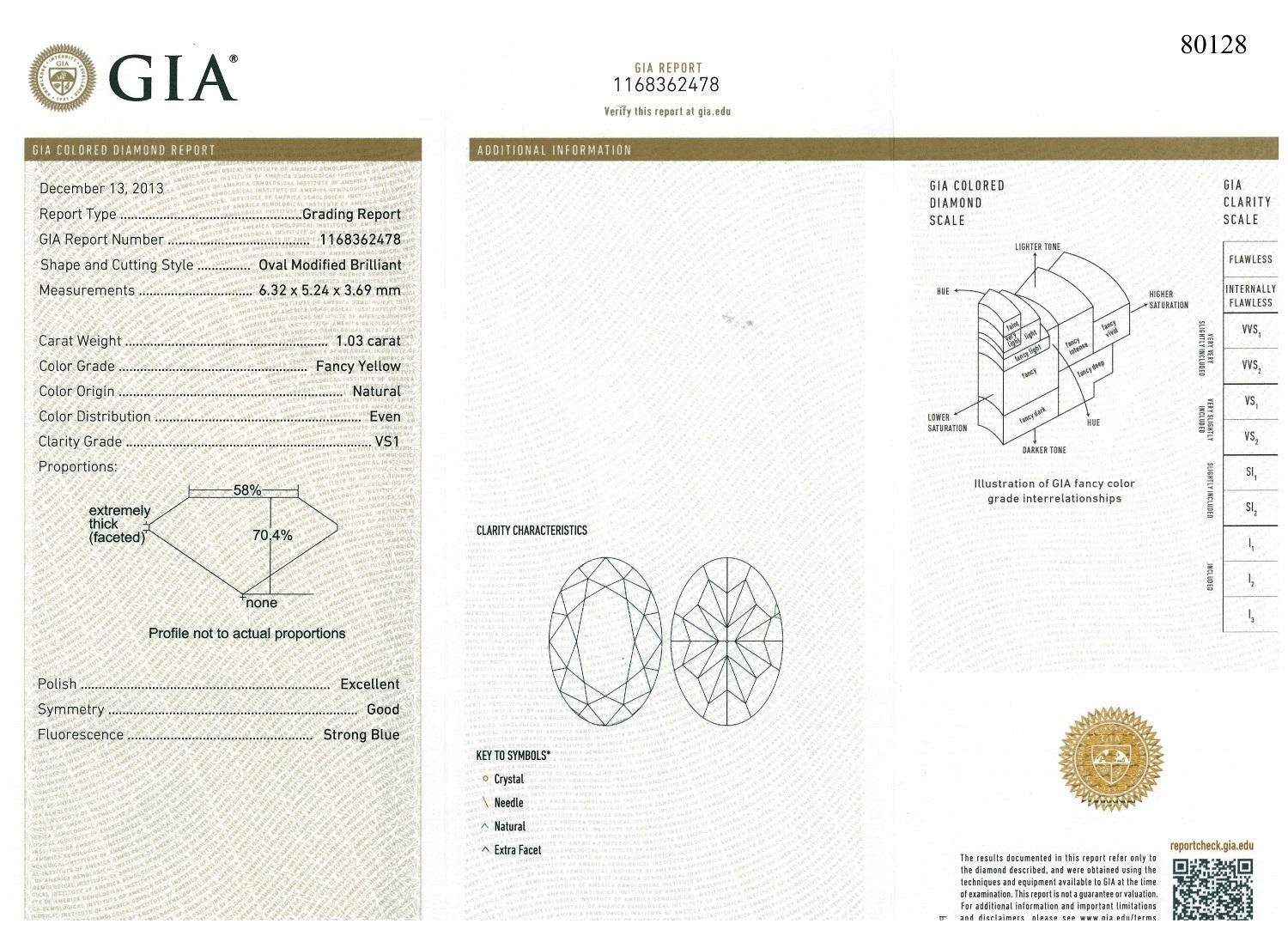 GIA Certified 1.03 Carat Fancy Yellow VS1 3-Stone Diamond Ring For Sale 3