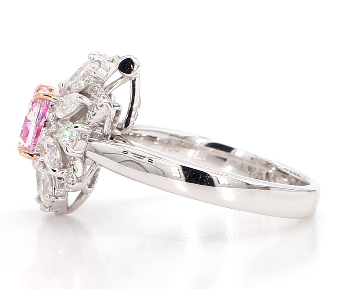 Modern GIA Certified 1.03 Carat Light Pink Diamond 18K Gold Ring For Sale
