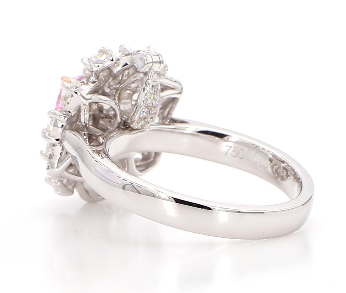 Round Cut GIA Certified 1.03 Carat Light Pink Diamond 18K Gold Ring For Sale
