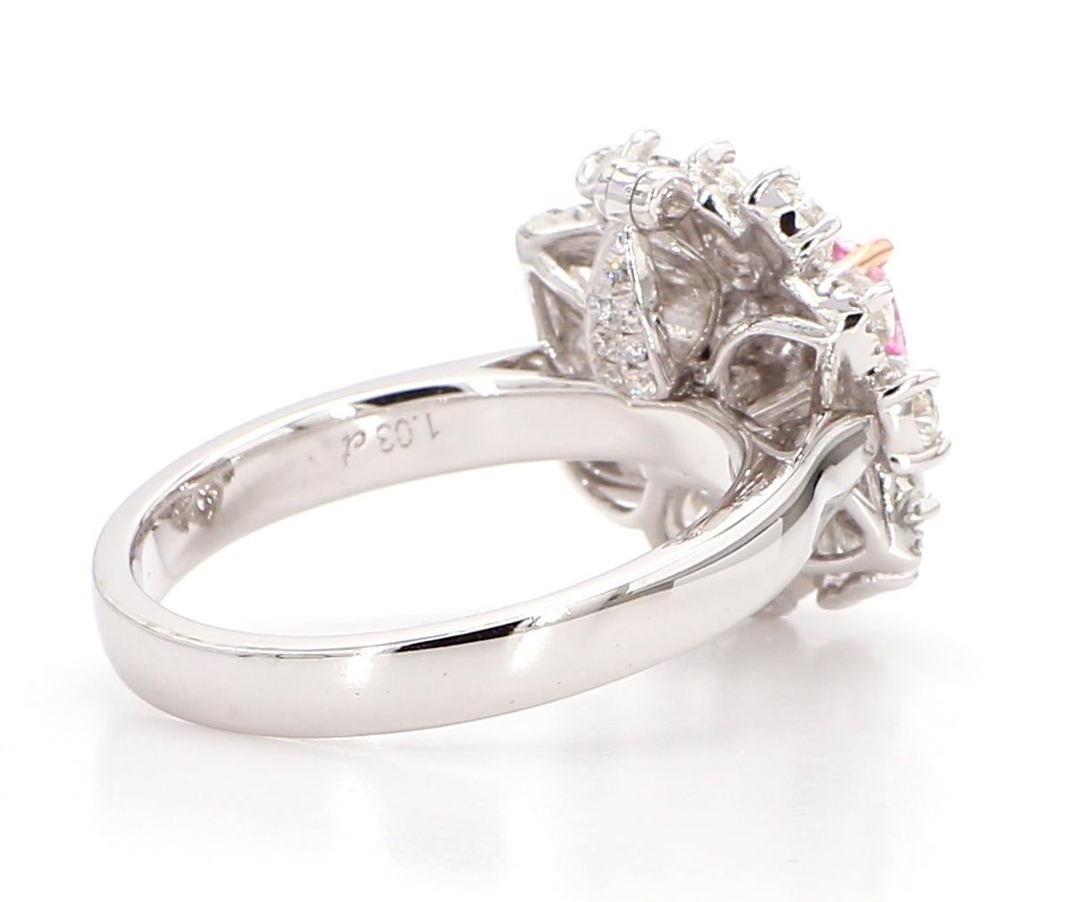 Women's GIA Certified 1.03 Carat Light Pink Diamond 18K Gold Ring For Sale