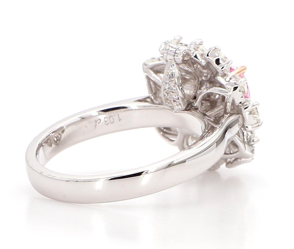 Women's GIA Certified 1.03 Carat Light Pink Diamond 18K Gold Ring For Sale