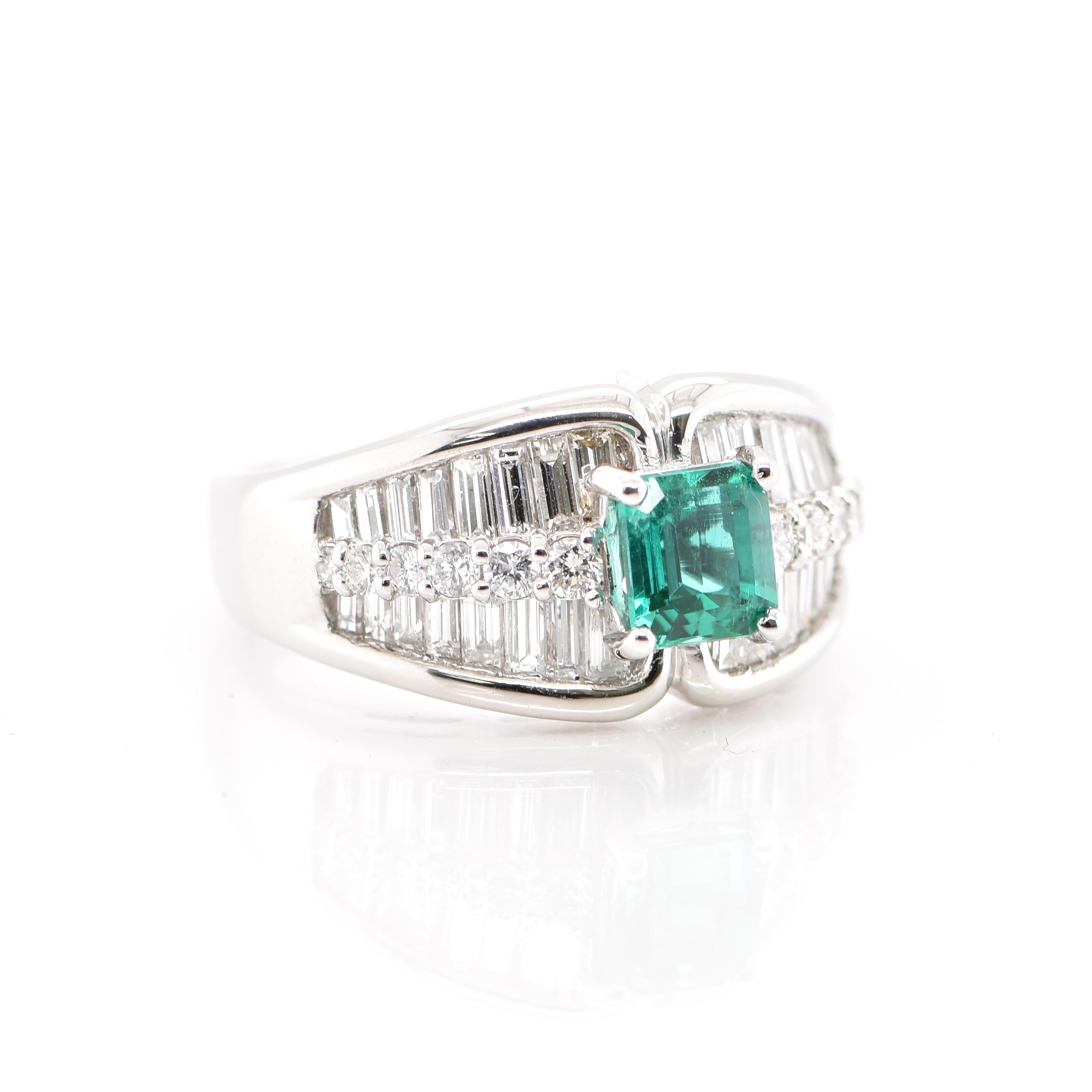 Modern GIA Certified 1.03 Carat 'No Oil' (Untreated) Colombian Emerald Ring