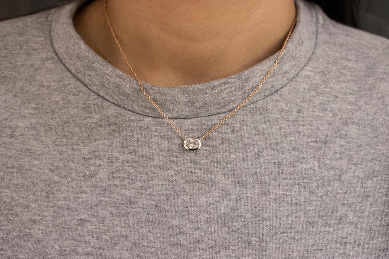 Women's GIA Certified 1.03 Carat Oval Cut Diamond Bezel Pendant Necklace For Sale
