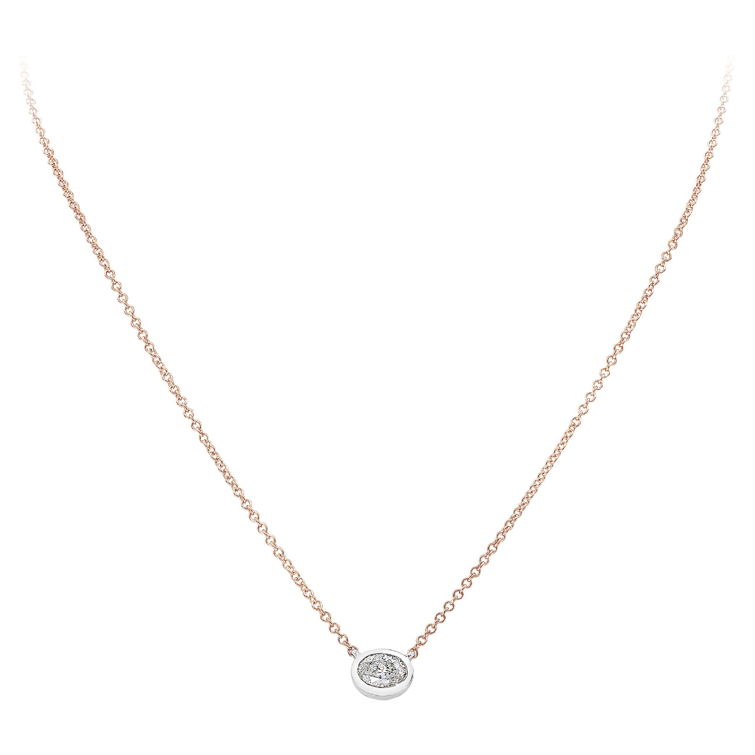 Roman Malakov GIA Certified 1.03 Carat Oval Cut Diamond Bezel Pendant Necklace For Sale