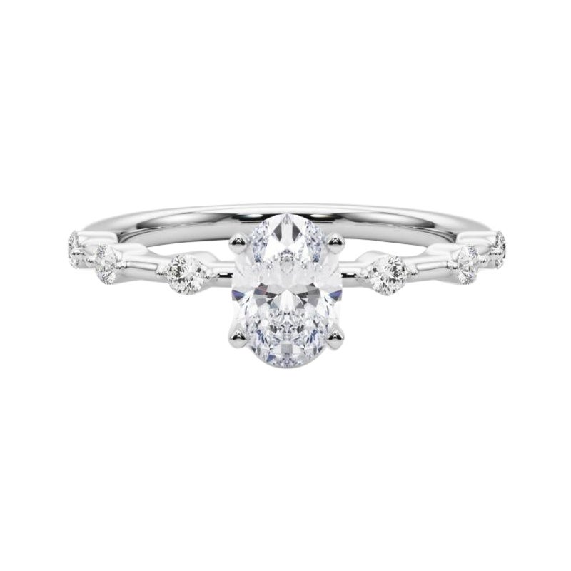 Anello di diamanti in platino con gambo di bambù e diamante ovale da 1.03 carati certificato GIA