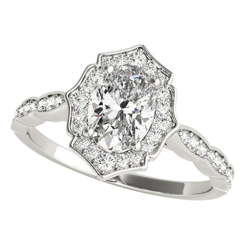 Bague diamant cathédrale ovale Halo Basket certifiée GIA de 1.03 carats