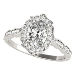 Bague diamant cathédrale ovale Halo Basket certifiée GIA de 1.03 carats