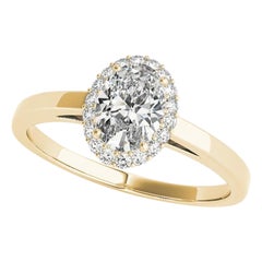 GIA Certified 1.03 Carat Oval Halo Cathedral 18K Yellow Gold Diamond Ring