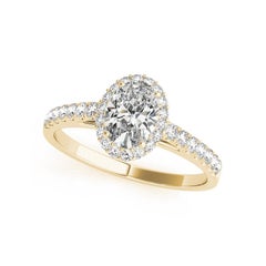 GIA zertifiziert 1,03 Karat Oval Halo Pave Kathedrale 18K Gelbgold Diamantring