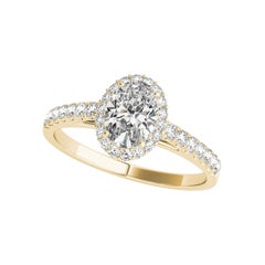 GIA zertifiziert 1,03 Karat Oval Halo Pave Kathedrale 18K Gelbgold Diamantring