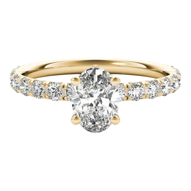 GIA Certified 1.03 Carat Oval Solitaire & Pave 18K Yellow Gold Diamond Ring