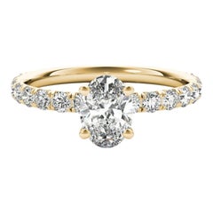 GIA Certified 1.03 Carat Oval Solitaire & Pave 18K Yellow Gold Diamond Ring
