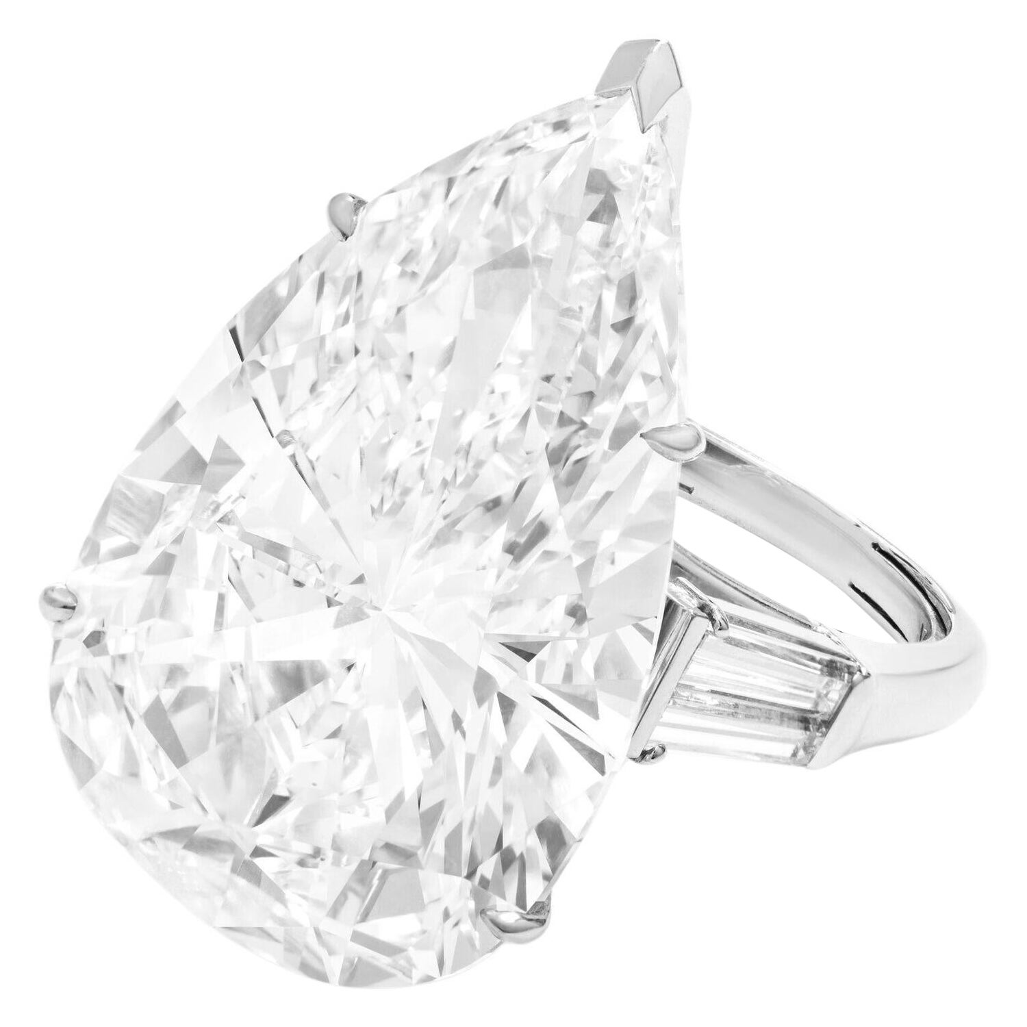 GIA Certified 10.3 Carat Pear Cut Diamond & Tapered Baguette Engagement Ring