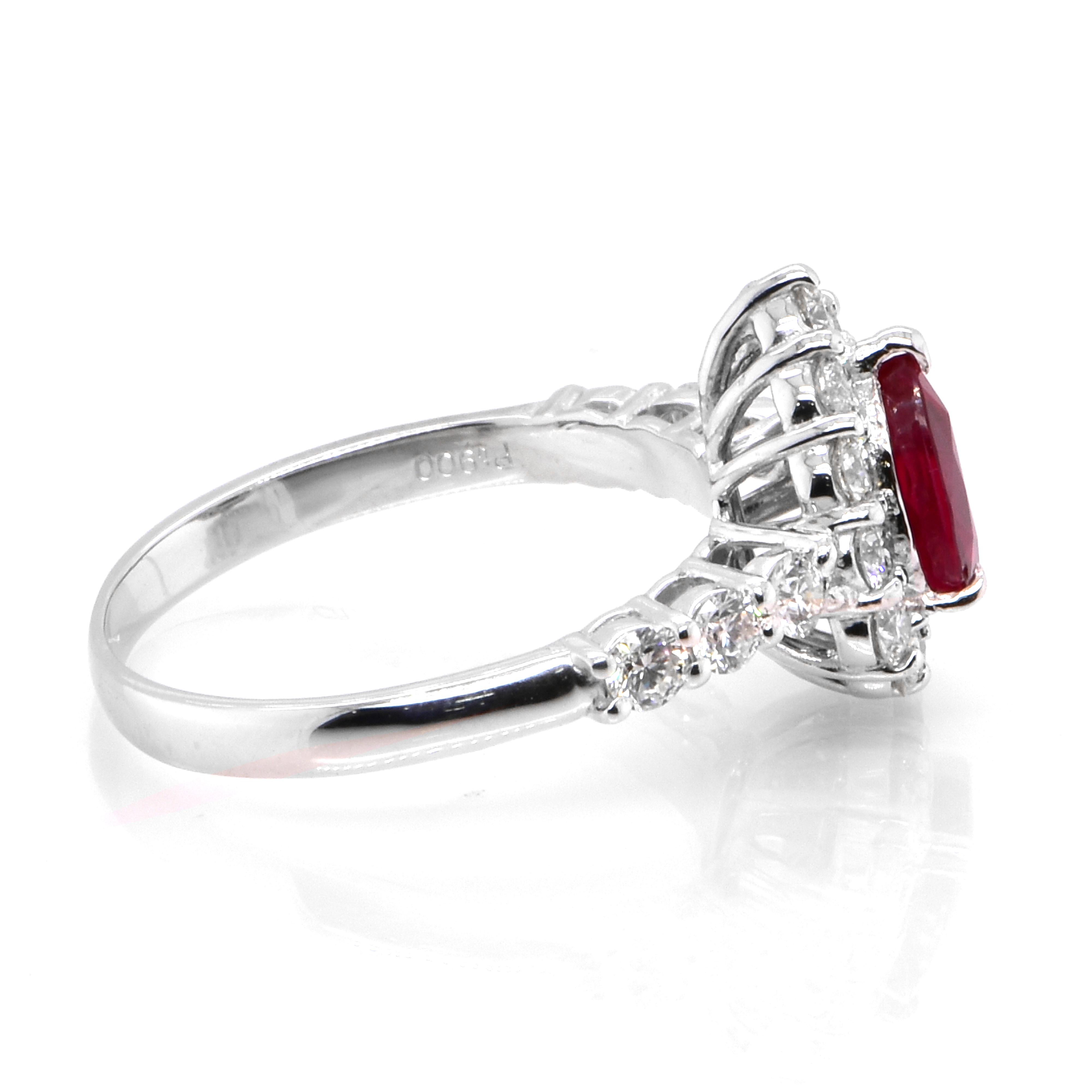 Pear Cut GIA Certified 1.03 Carat, Pigeon Blood Red, Burmese Ruby Ring Made in Platinum For Sale