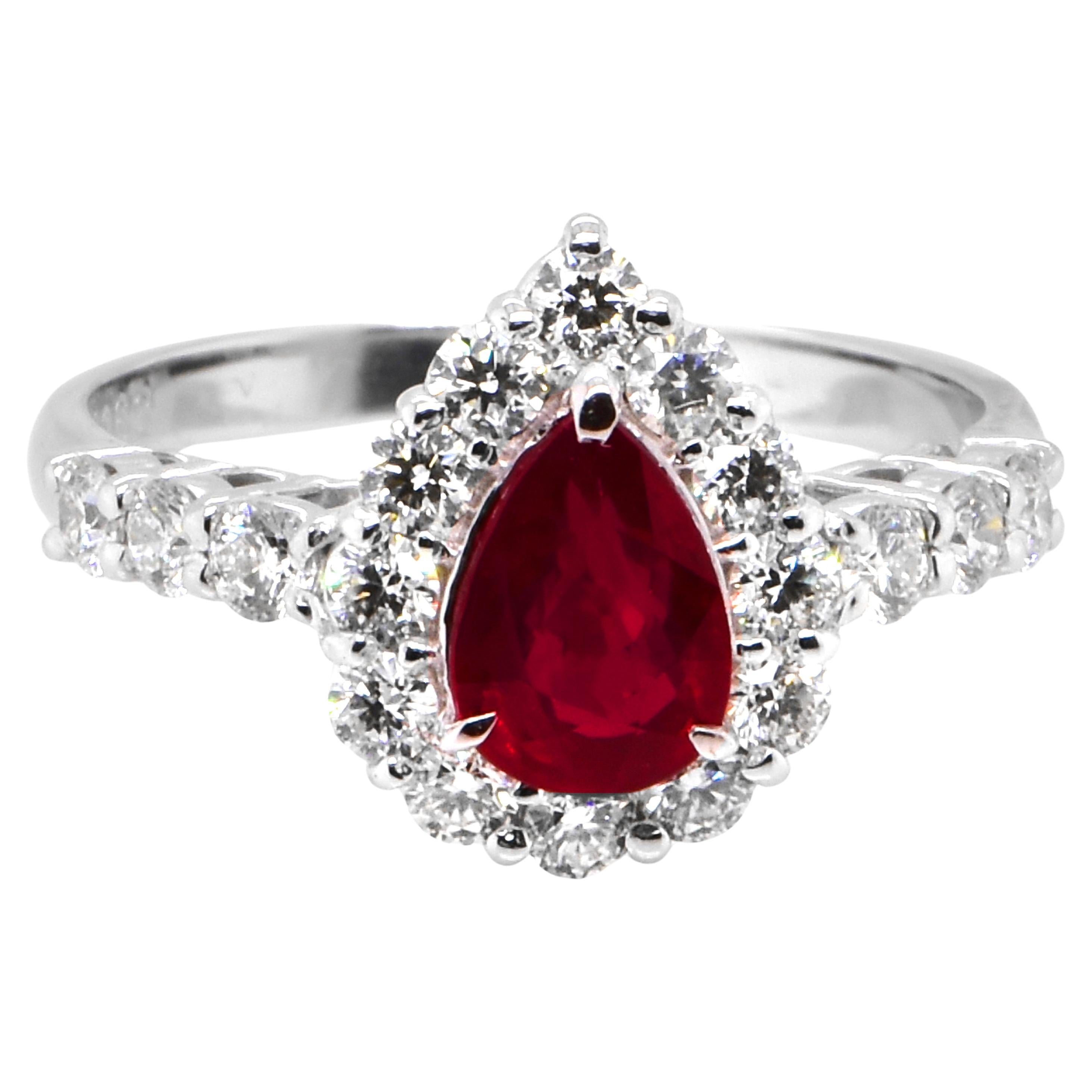 GIA Certified 1.03 Carat, Pigeon Blood Red, Burmese Ruby Ring Made in Platinum For Sale