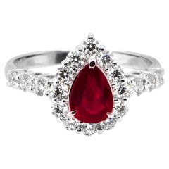 GIA Certified 1.03 Carat, Pigeon Blood Red, Burmese Ruby Ring Made in Platinum