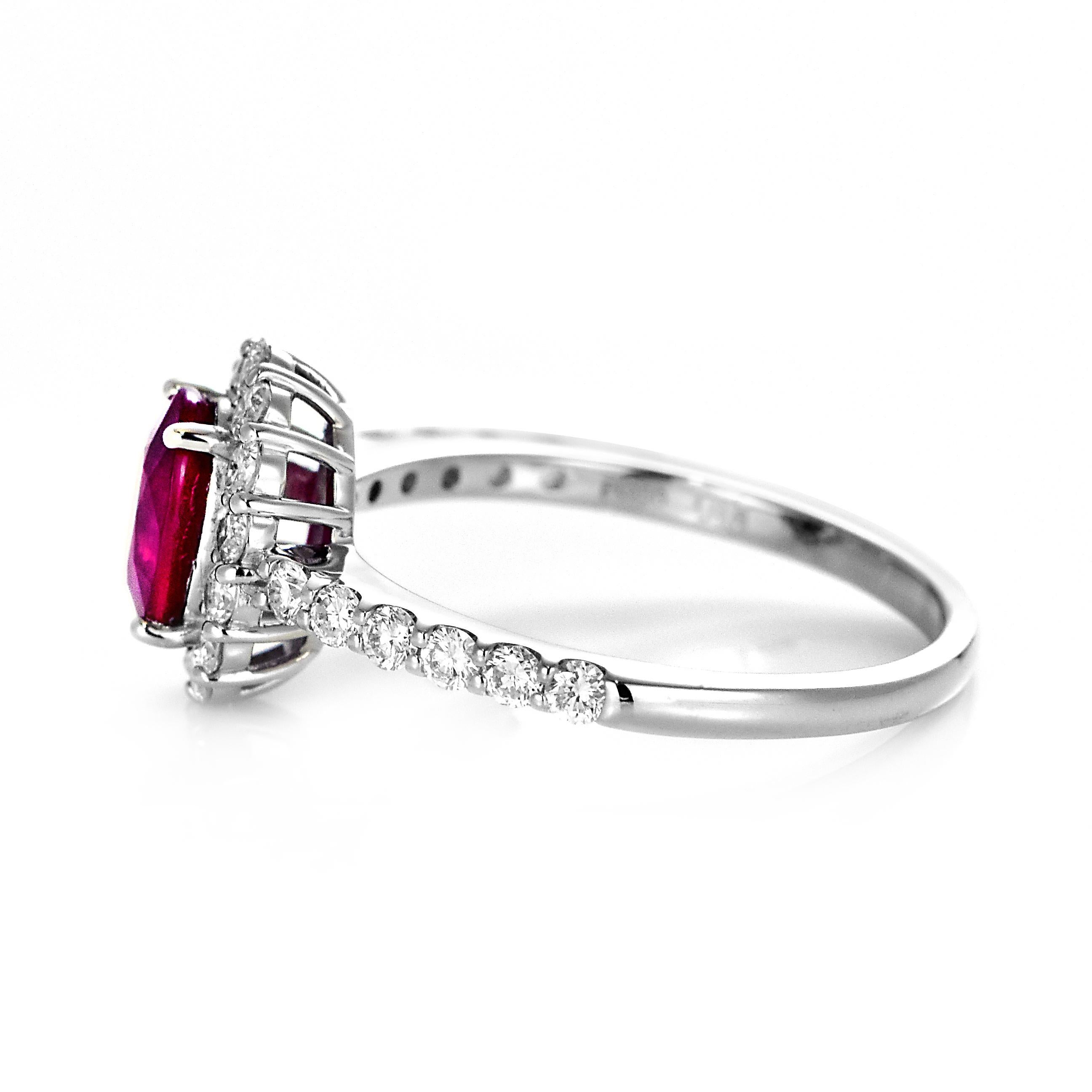 GIA Certified 1.03 Carat Pigeon's Blood Red Burmese Ruby Ring Made in Platinum For Sale 4