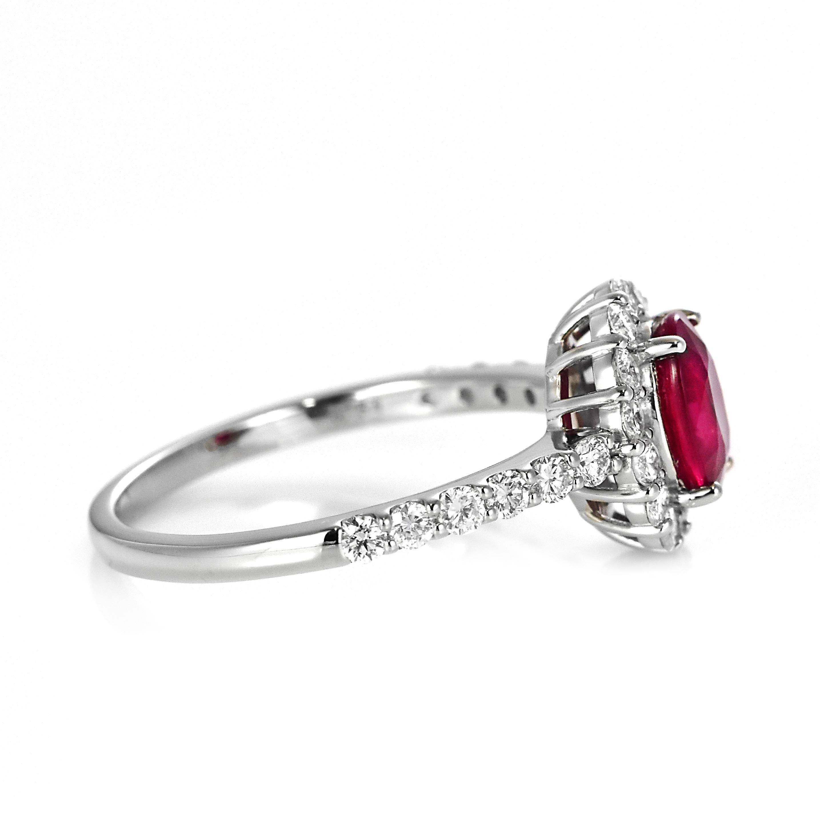 GIA Certified 1.03 Carat Pigeon's Blood Red Burmese Ruby Ring Made in Platinum For Sale 5