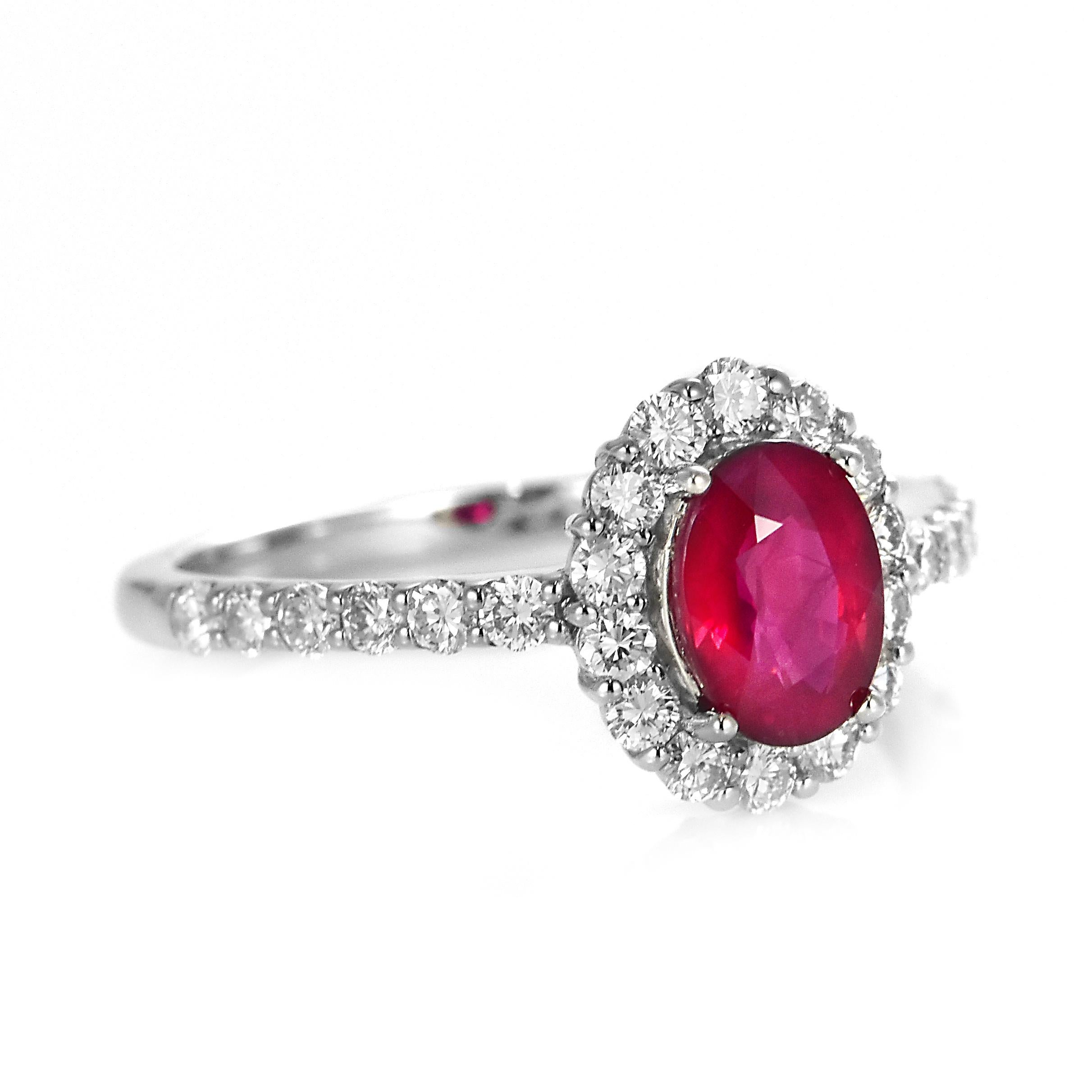 Oval Cut GIA Certified 1.03 Carat Pigeon's Blood Red Burmese Ruby Ring Made in Platinum For Sale