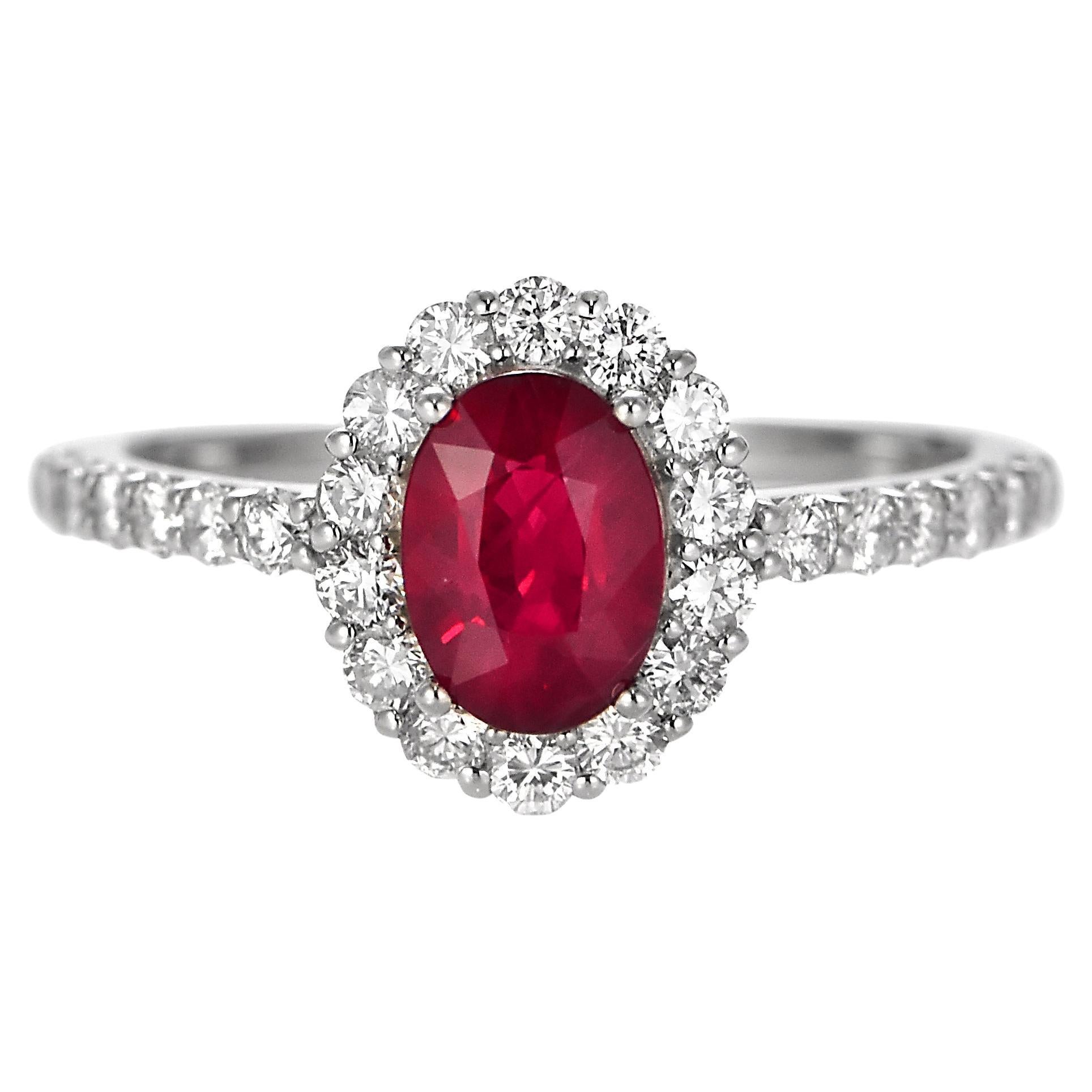 GIA Certified 1.03 Carat Pigeon's Blood Red Burmese Ruby Ring Made in Platinum