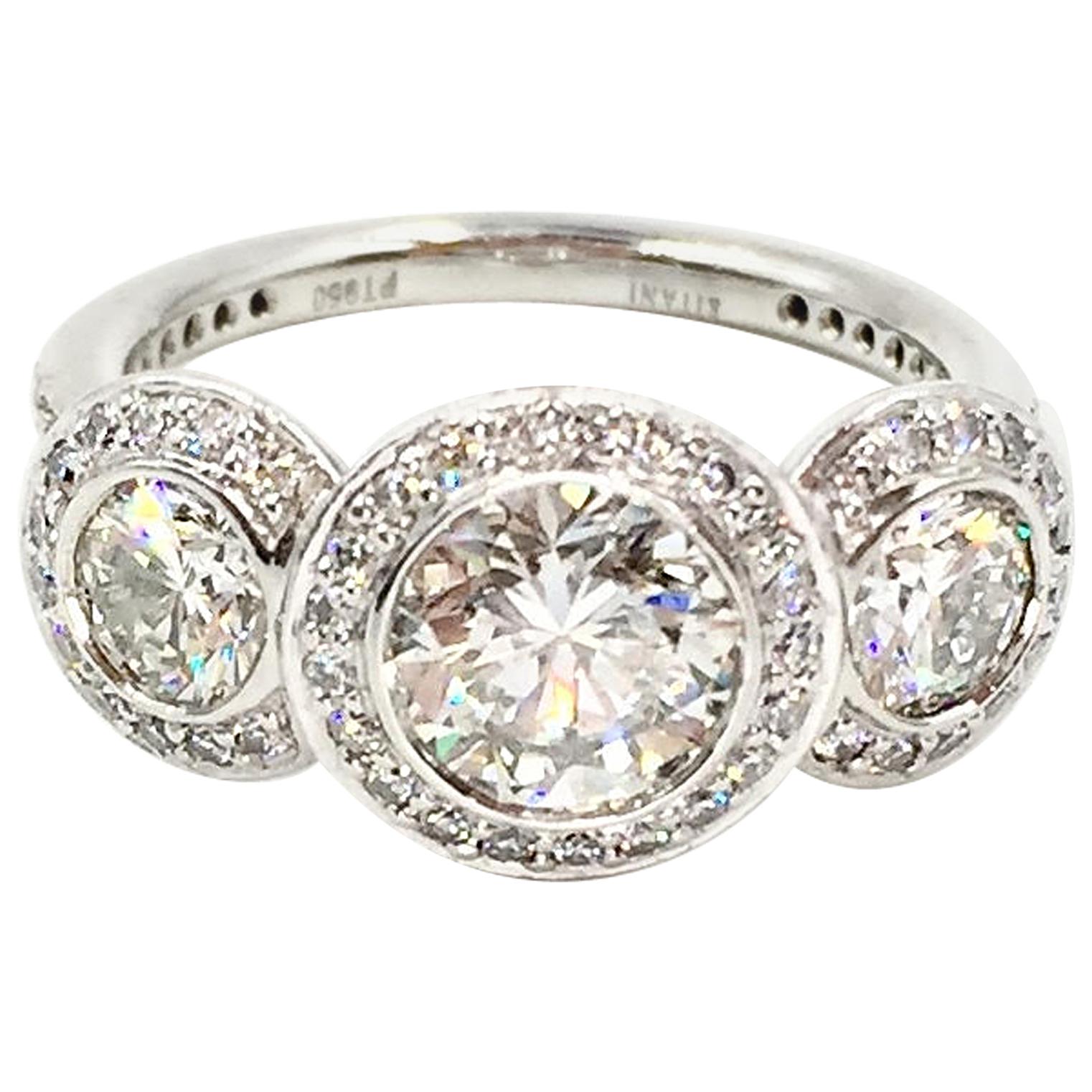 GIA Certified 1.03 Carat Round Brilliant Diamond Three-Stone Ritani Ring For Sale