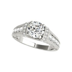 GIA Certified 1.03 Carat Round Chevron Halo Vintage Platinum Diamond Ring