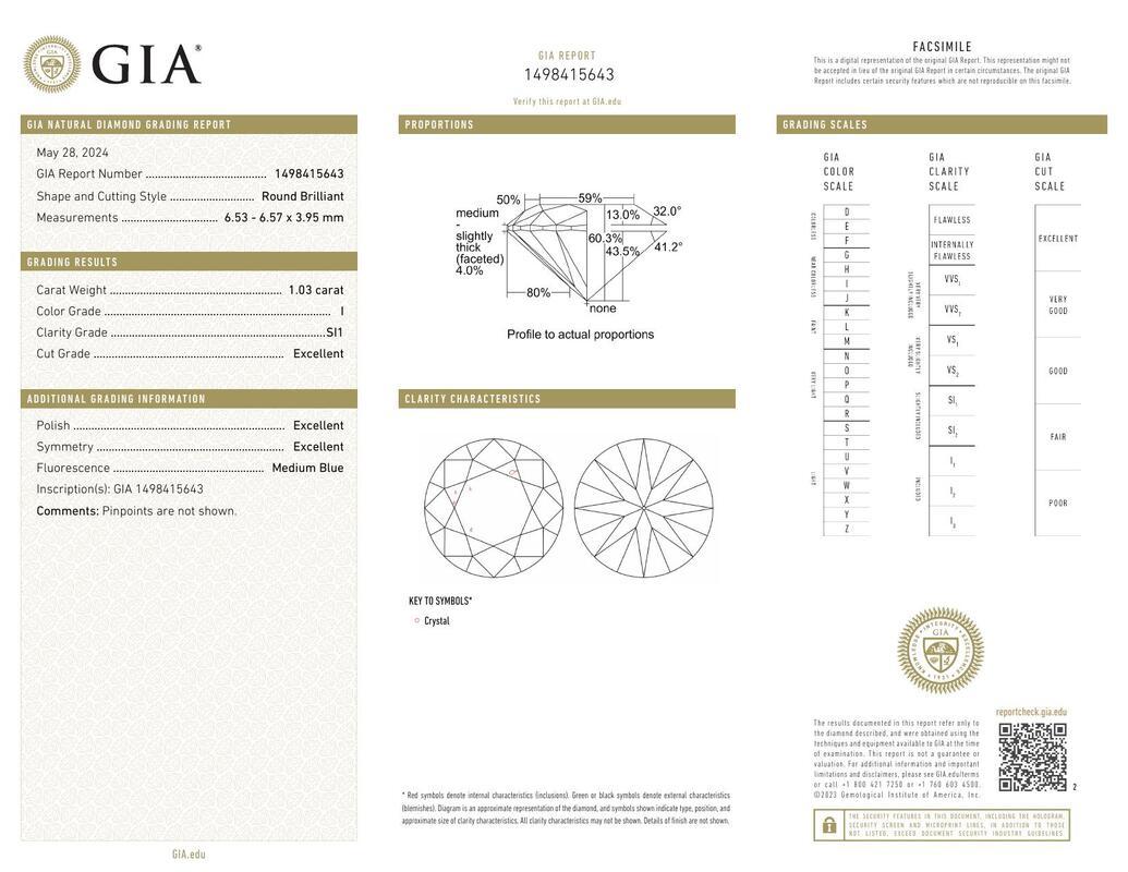 Anillo de diamantes con bypass curvado, redondo, solitario y certificado por GIA de 1.03 quilates Contemporáneo en venta