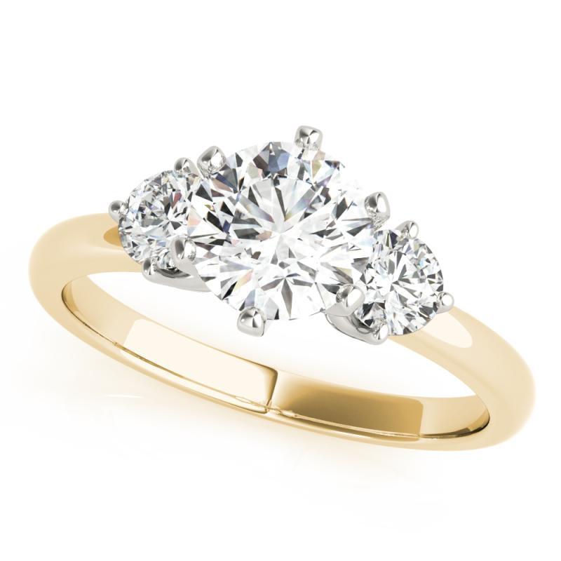 Taglio rotondo Anello con diamante rotondo a tre pietre in oro giallo 18 carati certificato GIA da 1,03 carati in vendita