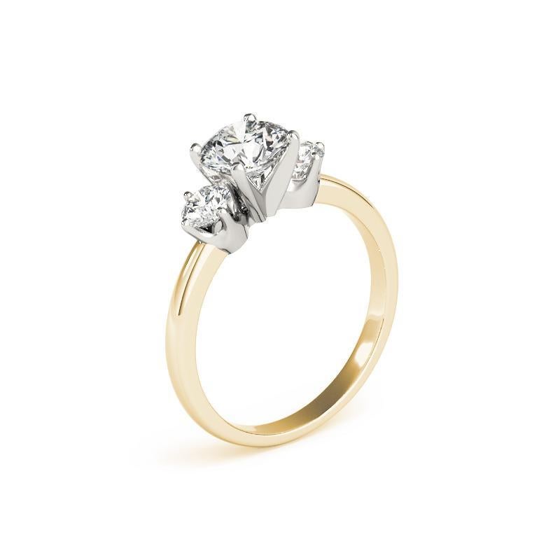 Donna Anello con diamante rotondo a tre pietre in oro giallo 18 carati certificato GIA da 1,03 carati in vendita
