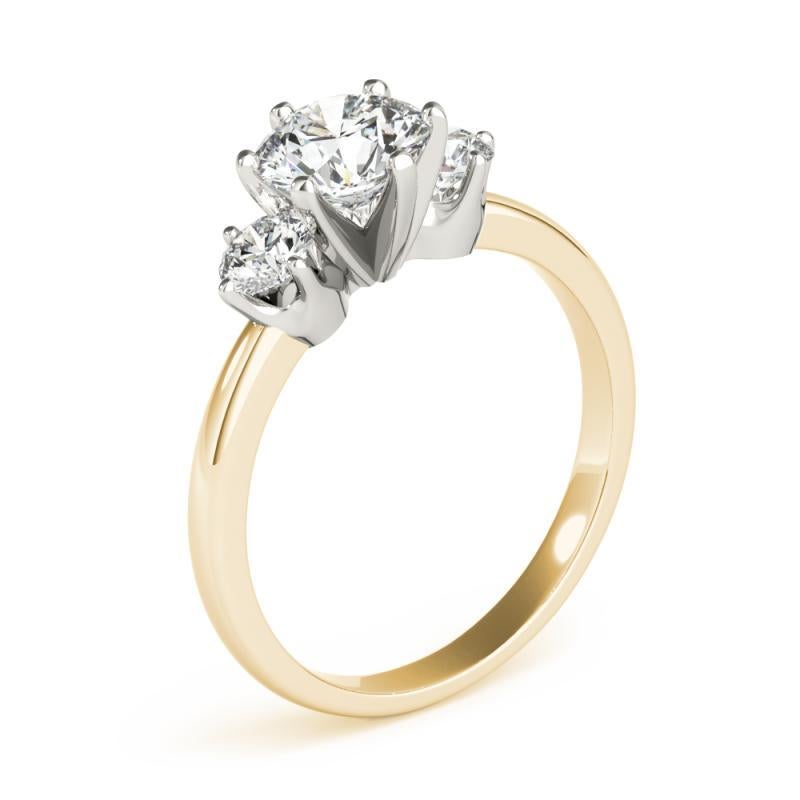 Anello con diamante rotondo a tre pietre in oro giallo 18 carati certificato GIA da 1,03 carati in vendita 1