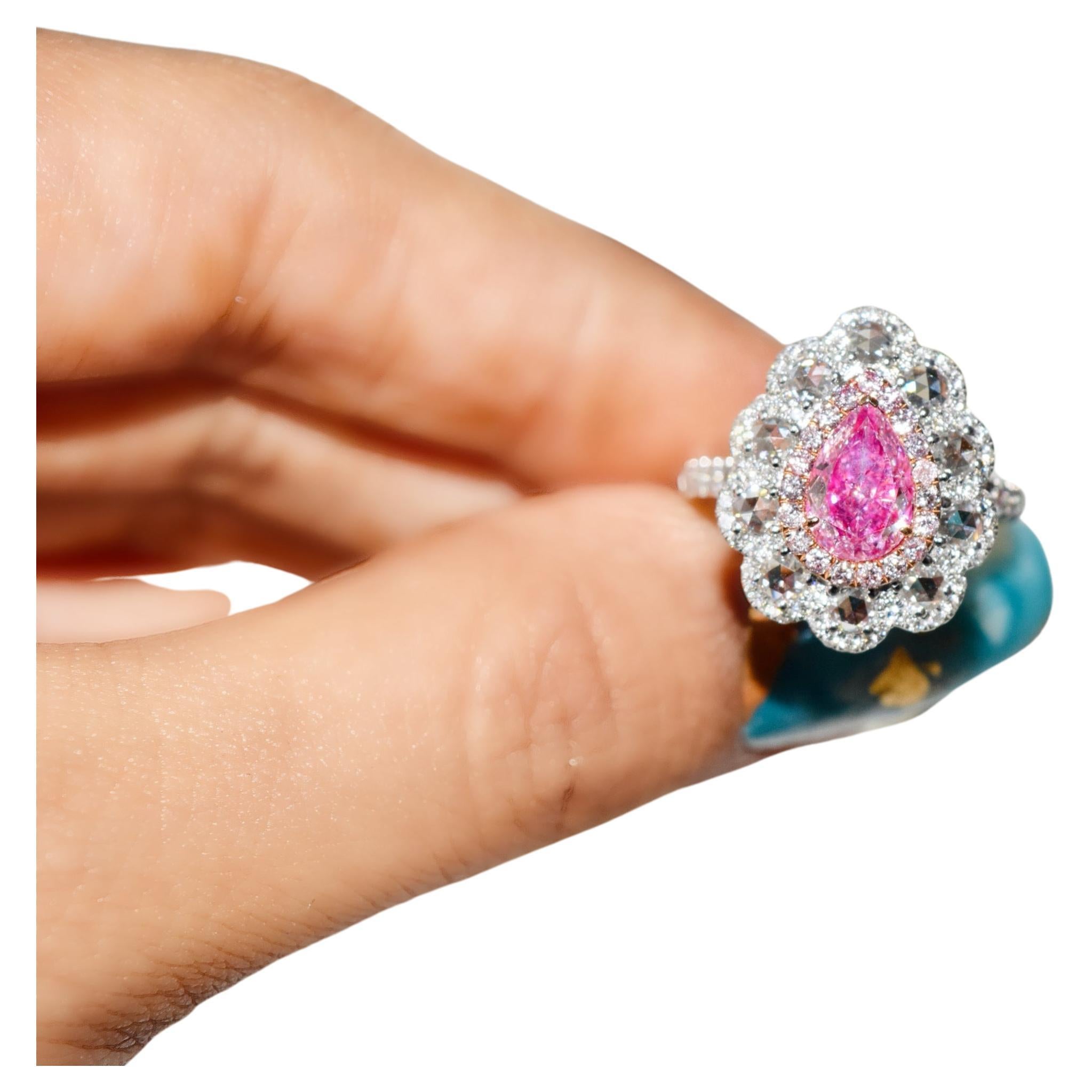 Bague en diamant rose certifié GIA de 1,03 carats  Poire  Bague de fiançailles 