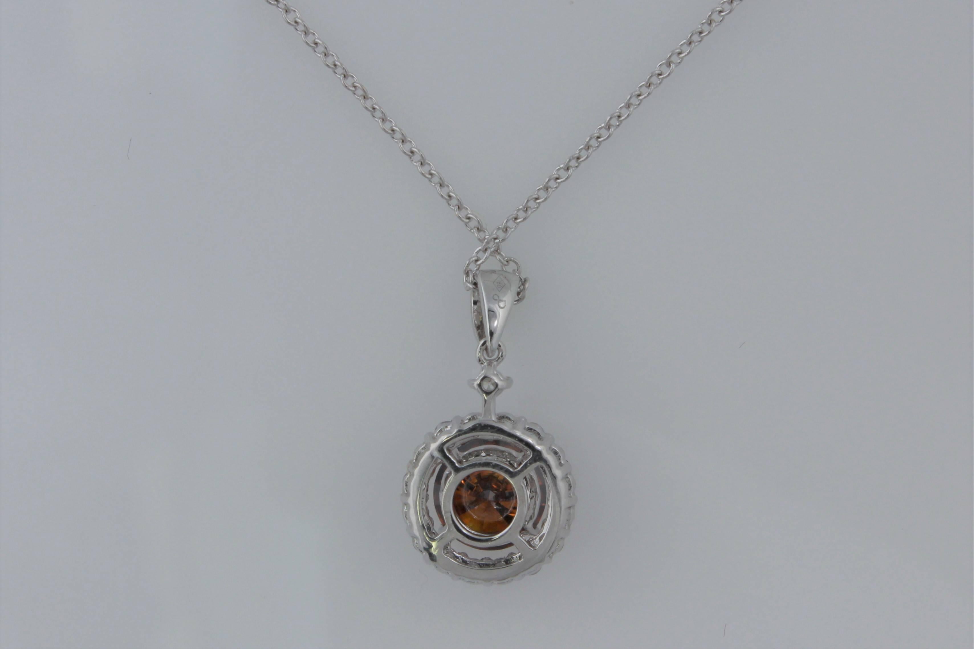 Round Cut GIA Certified 1.03 Carat Natural Orangy Brown Diamond Halo Pendant For Sale